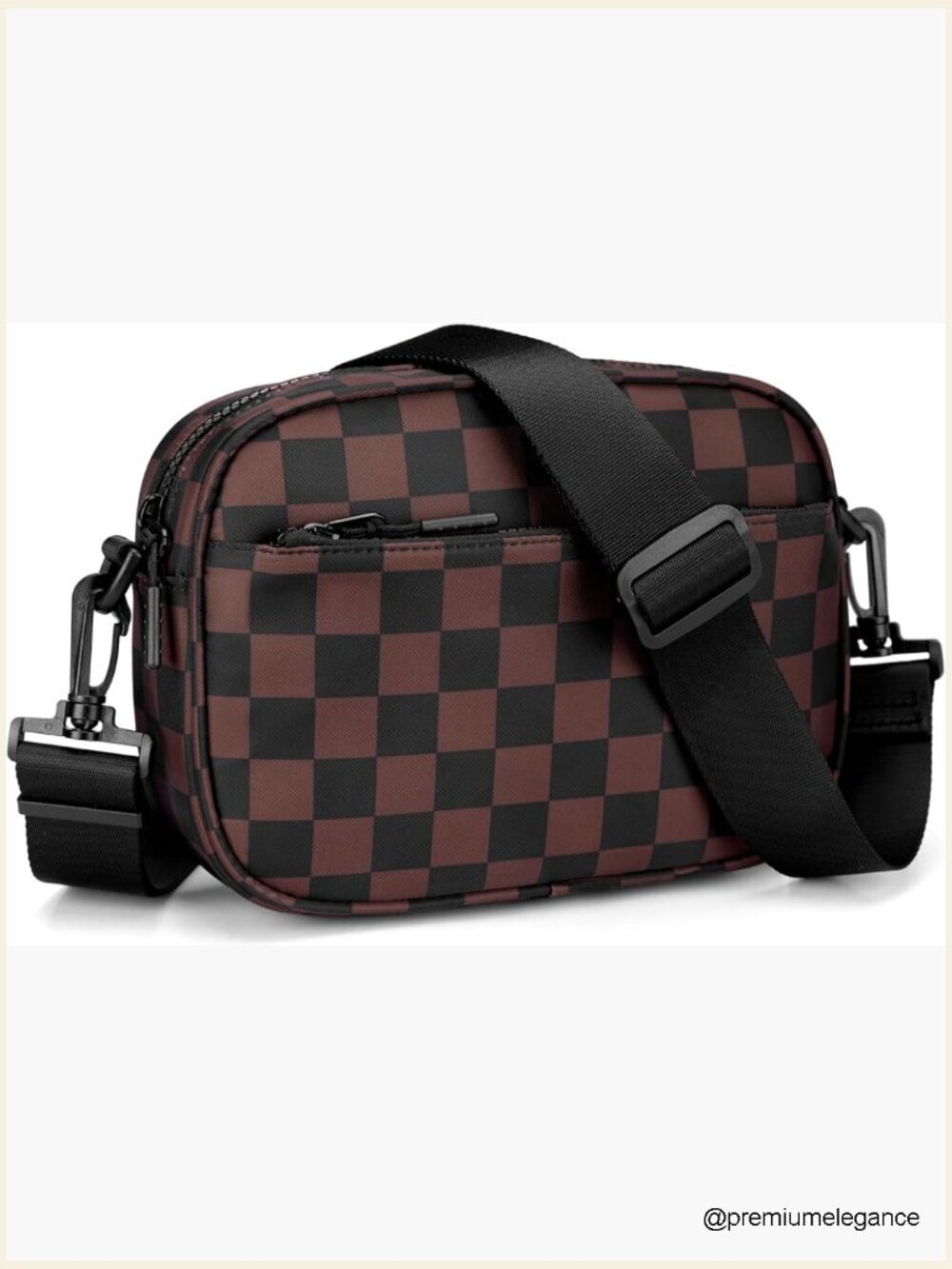 Checkered Crossbody Bag with Wide Strap
